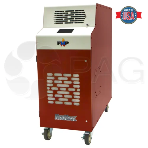 KwiKool's KPHP1811-2 Portable Heatpump in new red color, angled facing front left