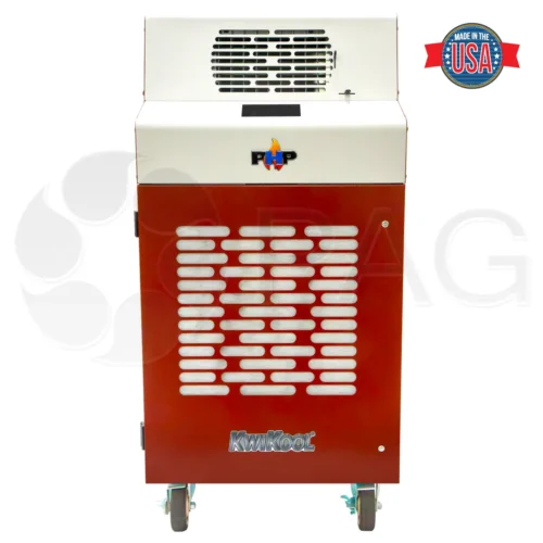 KwiKool's KPHP2211-2 Portable Heatpump in new red color, facing directly ahead.