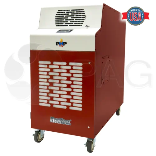 KwiKool's KPHP2211-2 Portable Heatpump in new red color, angled facing front left.