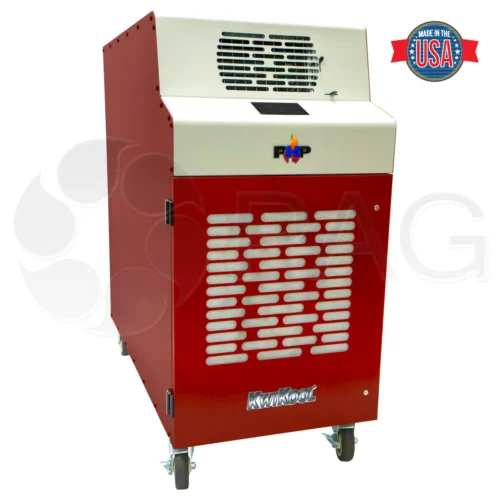 KwiKool's KPHP2211-2 Portable Heatpump in new red color, angled front right.