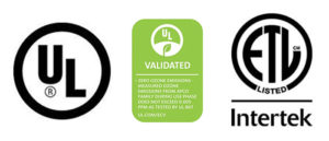 3 certifications logos ETL, UL, UL Validated