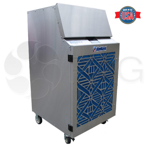 Front-angled picture of the KwiKool® KBP1800 BIOair+© Portable HEPA/UV Air Cleaner, shown with front air grill cover installed